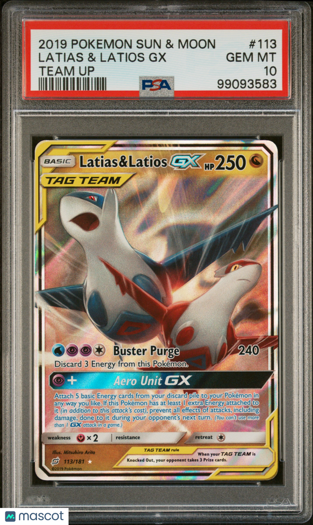 2019 Pokemon Sun & Moon Team Up Latias & Latios GX Team Up PSA 10 #113