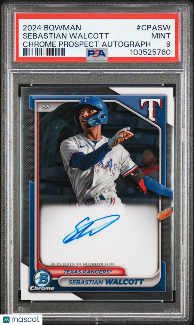 2024 Bowman Chrome Prospect Autographs Sebastian Walcott #CPASW PSA 9 Auto
