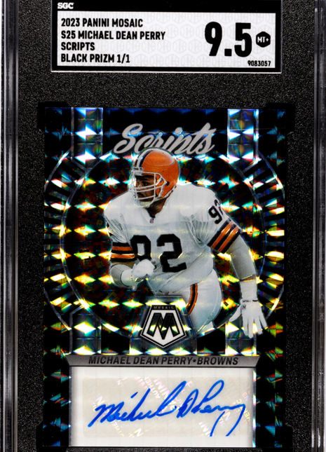 2023 Panini Mosaic Michael Dean Perry #S25 Scripts Black Prizm 1 1 SGC 9.5