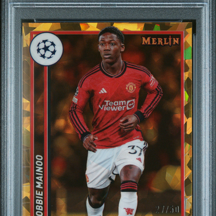 2023-24 Topps Merlin UEFA Club Competitions Kobbie Mainoo #78 Gold Atomic PSA 10