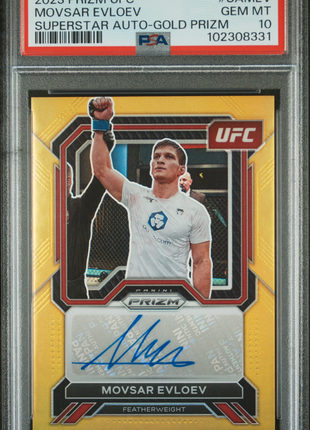 2023 Panini Prizm UFC Superstar Autographs Movsar Evloev #SAMEV Gold PSA 10