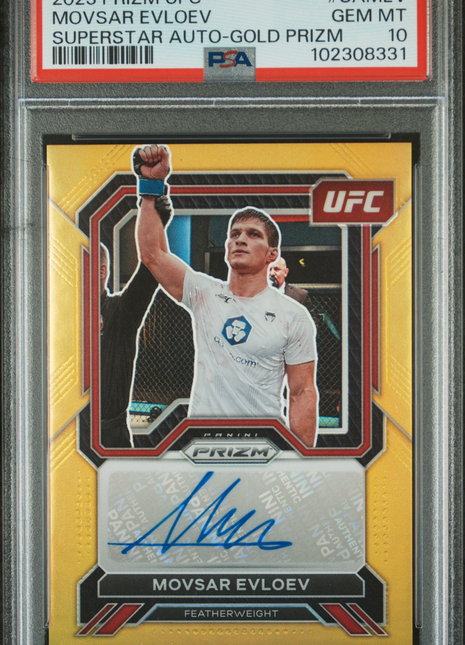 2023 Panini Prizm UFC Superstar Autographs Movsar Evloev #SAMEV Gold PSA 10