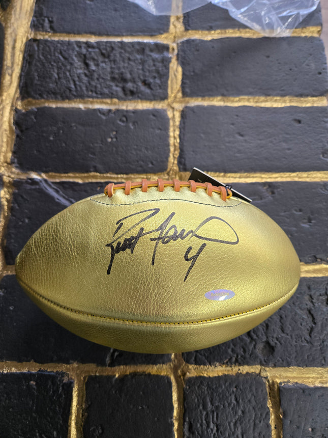MEM Brett Favre Autographed Leatherhead Golden Goose Football Green Bay Packers UDA